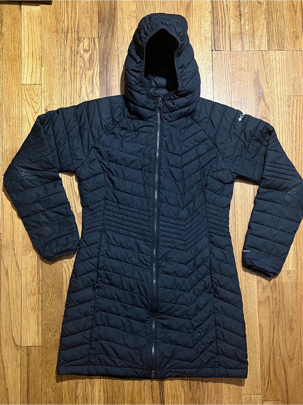 Columbia Omni-Heat Women's Hooded Quilted Puffer Jacket M Black Full Zip Parka